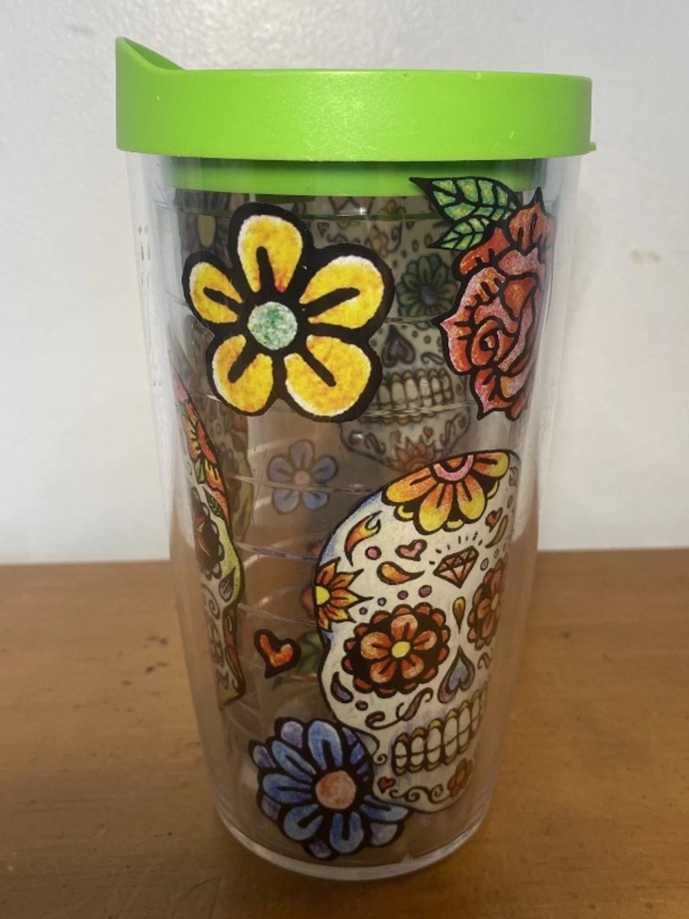 Tervis Sugar Skulls Cup Tumbler Lime Green Lid Day Of The Dead Halloween 16oz